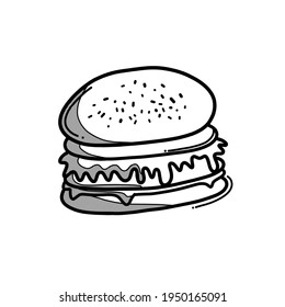 Hamburger-Doodle-Vektorsymbol. Zeichnen Skizze Illustration handgezeichnet Linie.