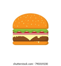Hamburger double cheese with beef, salad tomato and ham.