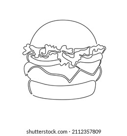 Hamburguesa dibujada con una línea continua. arte de línea