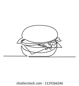 Hamburger drawn in one line on a white background. One-line drawing. Continuous line. Vector Eps10