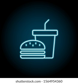 Hamburger, drink blue neon icon. Simple thin line, outline vector of amusement icons for ui and ux, website or mobile application