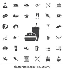 Hamburger and drink Fast food icon on the white background. restaurant set of icons