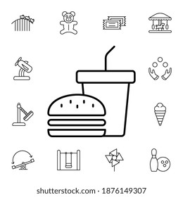 Hamburger, drink flat vector icon in amusement pack
