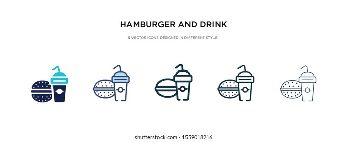hamburger and drink icon in different style vector illustration. two colored and black hamburger and drink vector icons designed in filled, outline, line stroke style can be used for web, mobile, ui