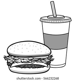 Hamburger and Drink Illustration