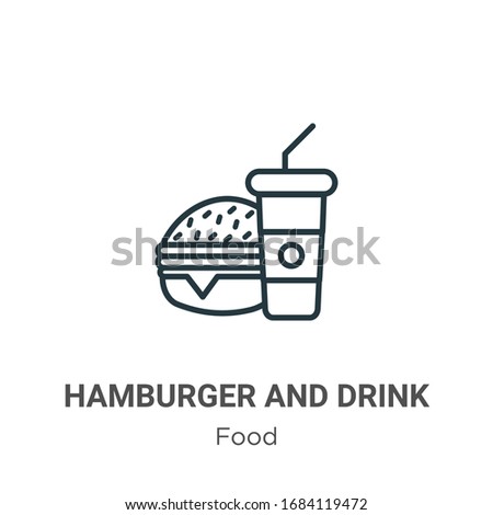 Hamburger and drink outline vector icon. Thin line black hamburger and drink icon, flat vector simple element illustration from editable food concept isolated stroke on white background