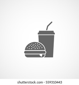 Hamburger And Drink Soda Cup Flat Icon On White Background