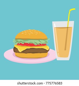 Hamburger With Drink Vector