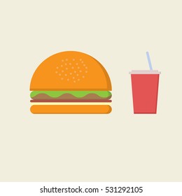 Hamburger and drink vector illustration.