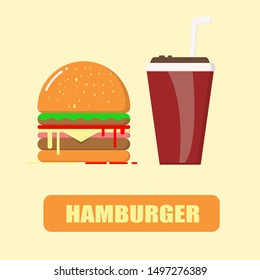 Hamburger and drinking water Breakfast set, fast food, Flash design vector eps.10