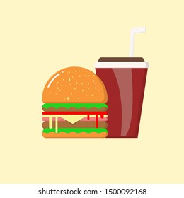 Hamburger and drinking water Breakfast set.vector flash design