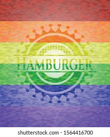 Hamburger emblem on mosaic background with the colors of the LGBT flag