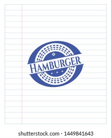 Hamburger emblem with pen effect. Blue ink. Vector Illustration. Detailed.