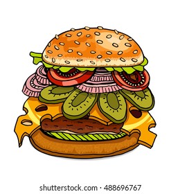 Hamburger. Eps10 vector illustration. Isolated on white background