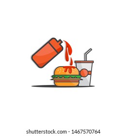 hamburger extra sauce logo vector icon ilustration, Fast food products - burger and sauce ilustration