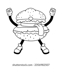 Hamburguesa Carácter de comida rápida aislado vector de dibujos retro