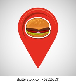 hamburger fast food concept pin map design vector illustration eps 10