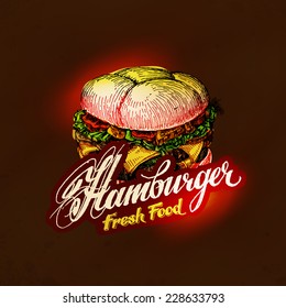 hamburger,  fast food. Hand drawn sketch vector illustration