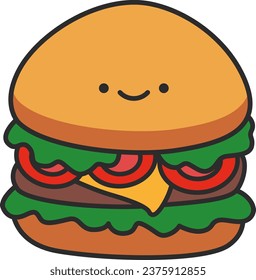 hamburger fast food kawaii character icon vector illustration design