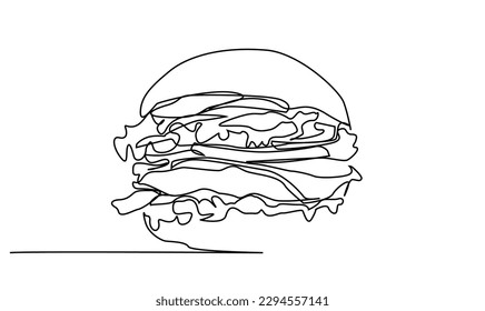 hamburger fast food object one single line art