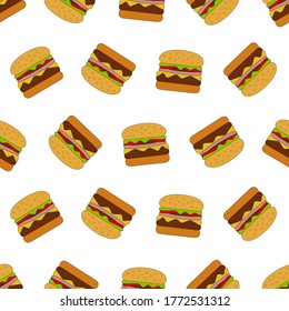 Hamburger. Fast food . Seamless pattern. Vector illustration.