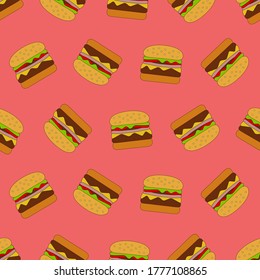 Hamburguesa. Comida rápida . Patrón sin foco. Ilustración vectorial.