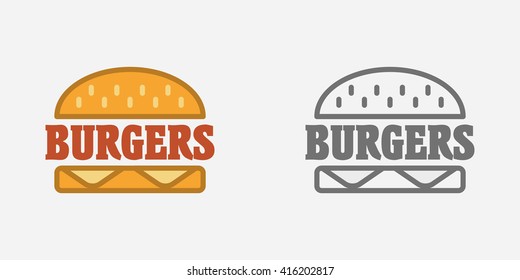 Hamburger, fast food sign, badge or logo template. Burger symbol. Monochrome and color