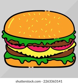 hamburger fast food vector design with meat and drinks