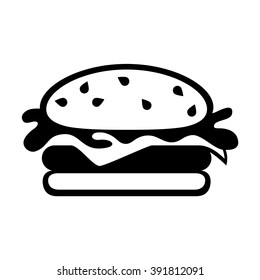 Hamburger. Fast food vector icon. Black and white illustration.