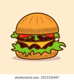 Hamburger. Favorite food cartoon vector. Flat design style
