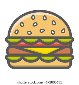 Hamburger filled outline icon, food and drink, fast food sign vector graphics, a colorful line pattern on a white background, eps 10.