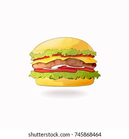 Hamburger in flat cartoon style. Hand drawn burger.  