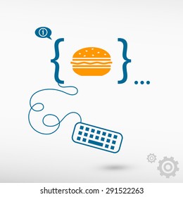 Hamburger and flat design elements. Design concept icons for application development, web design, creative process.