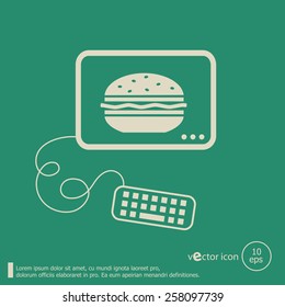 Hamburger  and flat design elements. Line icons for application development, web page coding and programming,  web design, creative process, social media, seo.