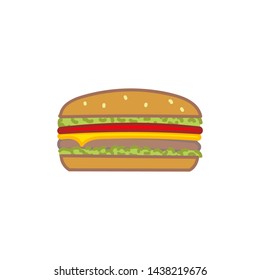 Hamburger in flat design on an isolated white background. Vector illustration