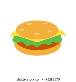 Hamburger, flat icon. Burger with a cutlet, isolated vector illustration