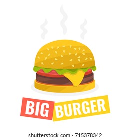 Hamburger flat icon. Fast food concept. Vector illustration.