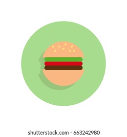 Hamburger flat icon. Round colorful button, Beef Burger circular vector sign, logo illustration. Flat style design