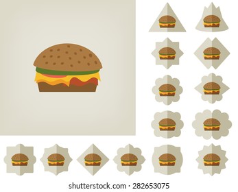 Hamburger flat icon, vector frames food label collection