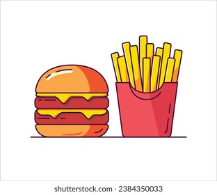 Hamburger flat line art. Junk food Vector illustration