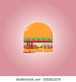 Hamburger flat on a pink background.Vector Eps 10