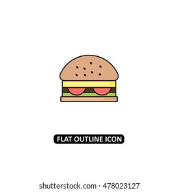 Hamburger flat outline icon. Fast food sign. 