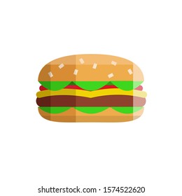 Hamburger in flat style. Illustration with classic hamburger icon on white background for motion design, UI, computer game, animation and clothing design. View 3/4.
