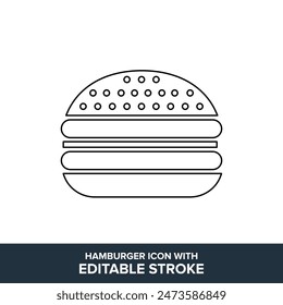 Hamburger flat vector icon with editable stroke
