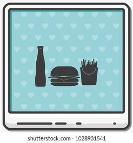 Hamburger flat vector icon. French fries and beverage illustration.
