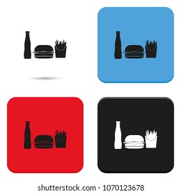 Hamburger flat vector icon. French fries and beverage illustration.