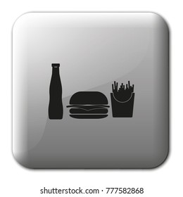 Hamburger flat vector icon. French fries and beverage illustration.