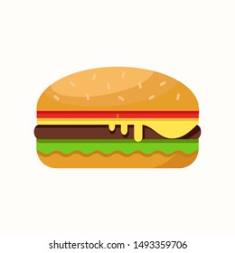 Hamburger flat vector illustration. Fast food.