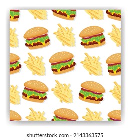 Hamburger Food Emoji Pattern. Traditional Burger with a Beef Patty Seamless Background Symbols