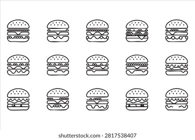 Hamburger Food Icon Set for Fast Food and Street Food Branding